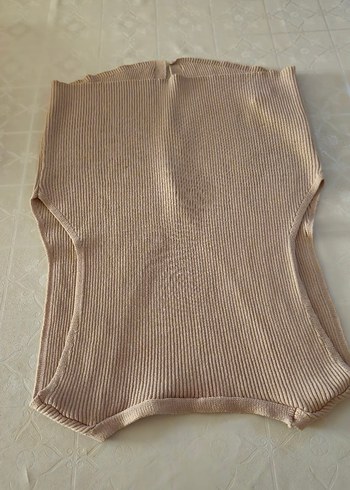 Bej V Yaka Örgü Kadın Yelek - Görsel 8