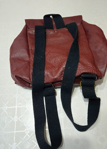 Bordo Deri Tokalı Kadın Sırt Çantası - Görsel 2