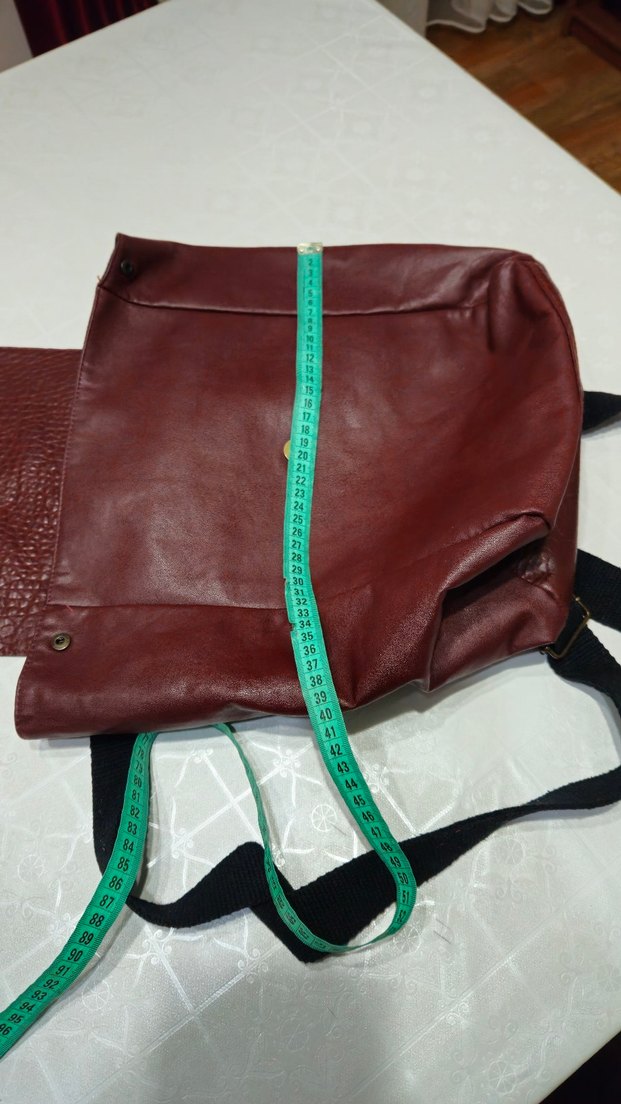 Bordo Deri Tokalı Kadın Sırt Çantası - Görsel 5