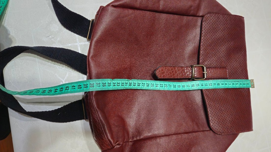 Bordo Deri Tokalı Kadın Sırt Çantası - Görsel 3