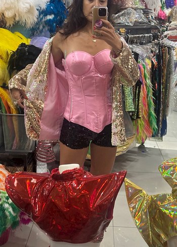 Parlak Pembe Mini Straplez Bustiyer - Görsel 3