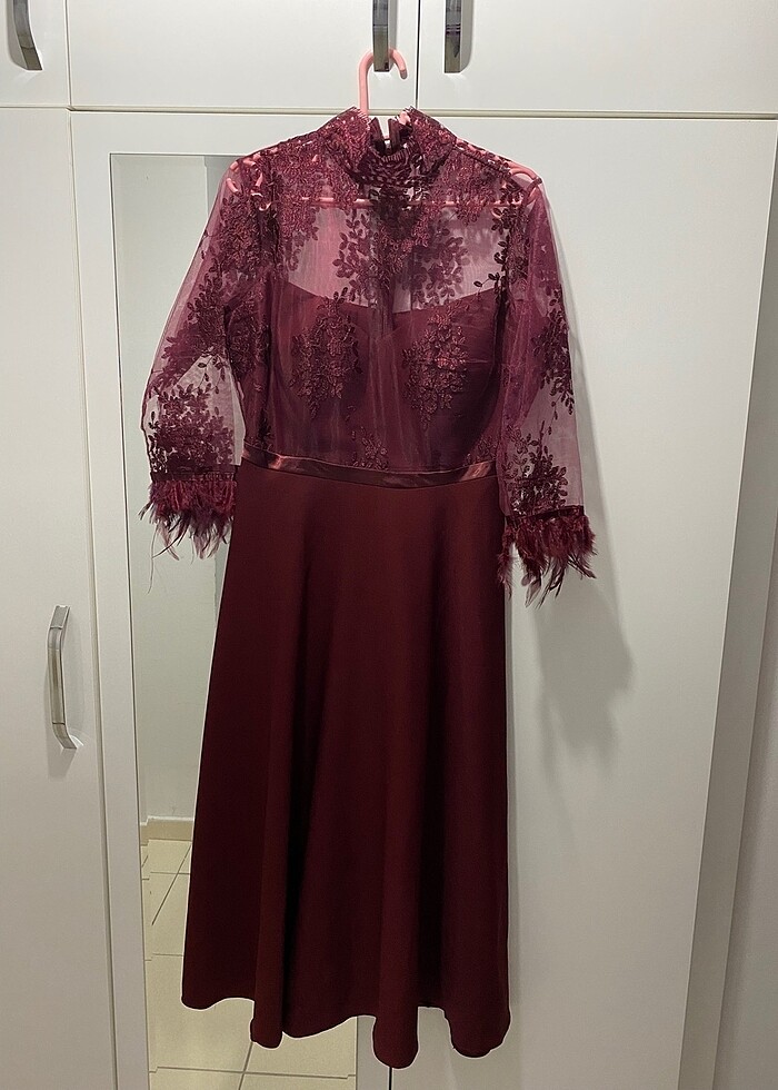 Efsane bordo renk elbise - Görsel 3