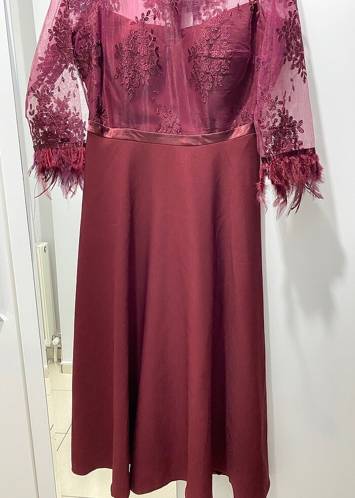 Efsane bordo renk elbise - Görsel 5