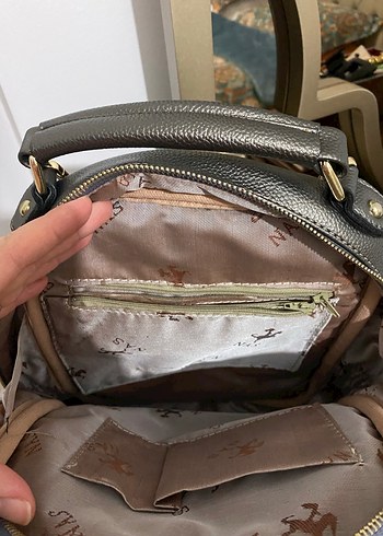 Kadın Siyah Deri Sırt Çantası Çizgili - Görsel 7