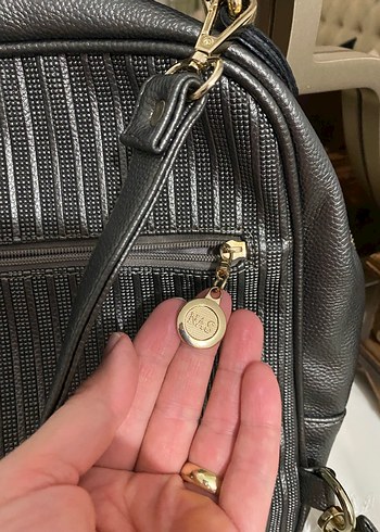 Kadın Siyah Deri Sırt Çantası Çizgili - Görsel 6