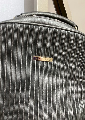 Kadın Siyah Deri Sırt Çantası Çizgili - Görsel 2