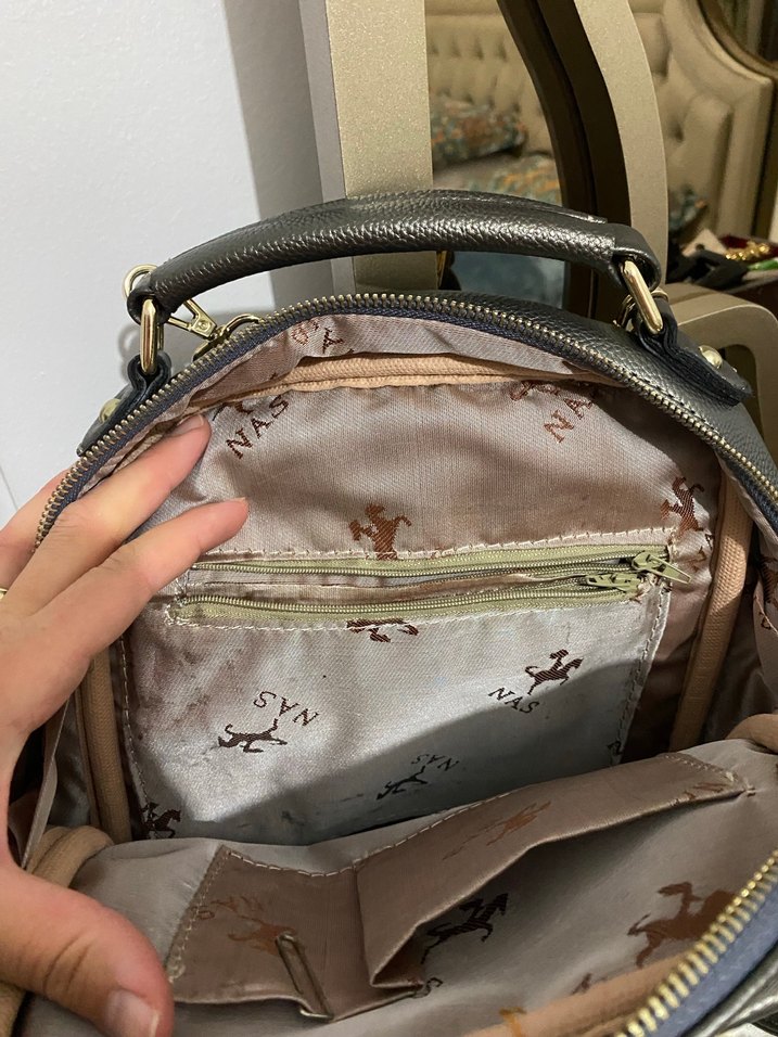 Kadın Siyah Deri Sırt Çantası Çizgili - Görsel 3