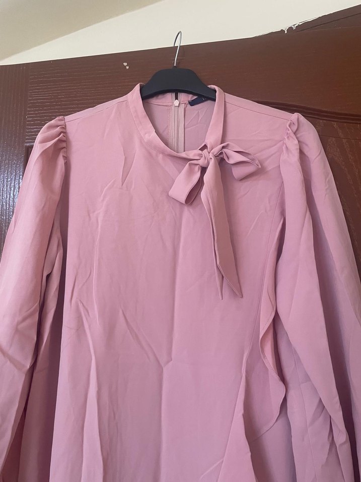 Tuğba Marka Pembe Uzun Kollu Drapeli Bluz - Görsel 4