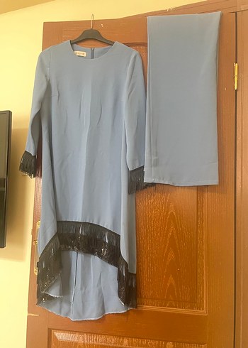 Püsküllü Uzun Kollu Mavi Kadın Takım - Görsel 4