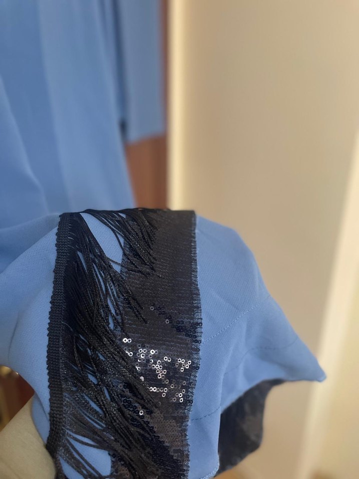 Püsküllü Uzun Kollu Mavi Kadın Takım - Görsel 2