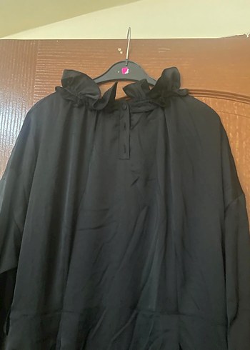 Tuğba Marka Uzun Siyah  Elbise Fırfırlı Yaka - Görsel 4