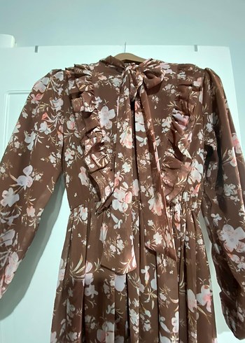 Kahverengi Çiçekli Uzun Bohem Elbise - Görsel 2