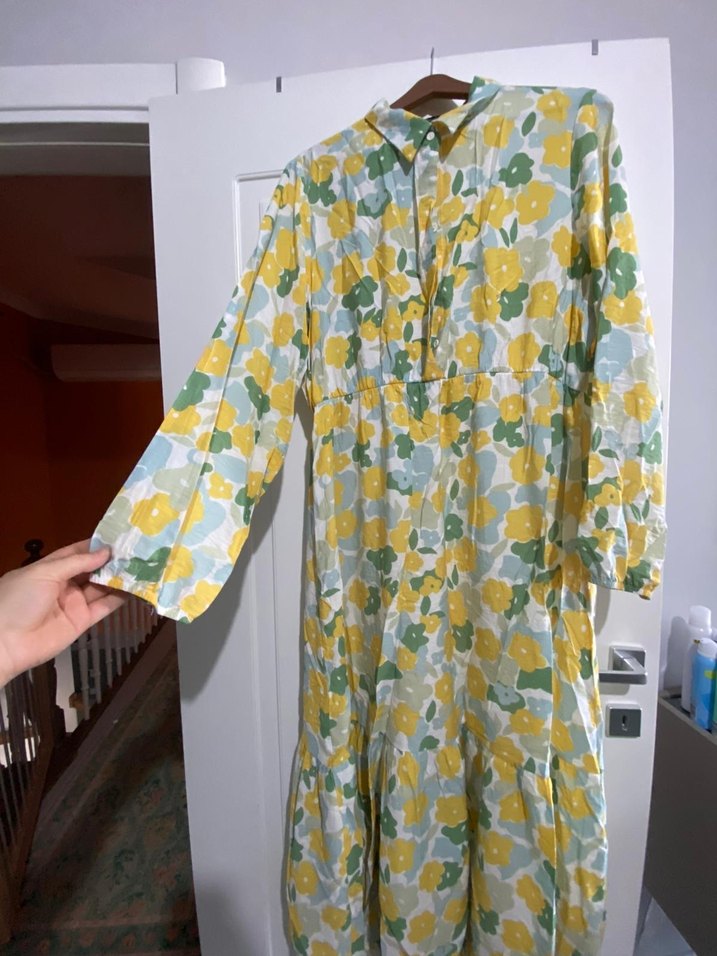 Düğmeli Bohem Sarı Uzun Elbise - Görsel 2