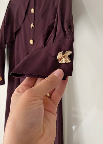 xl Beden Emnora marka Bordo Uzun Kollu Düğmeli Uzun Elbise