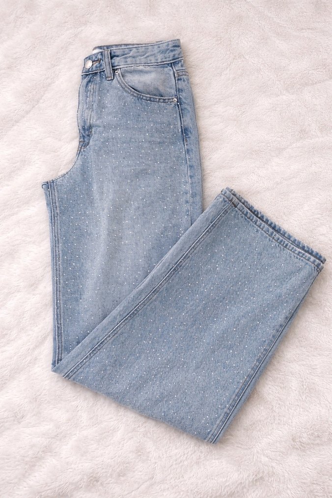 Mavi Payetli Loose Fit Denim Pantolon - Görsel 2