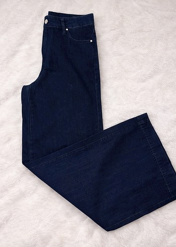 Lacivert Geniş Paça Kadın Denim Pantolon - Görsel 2