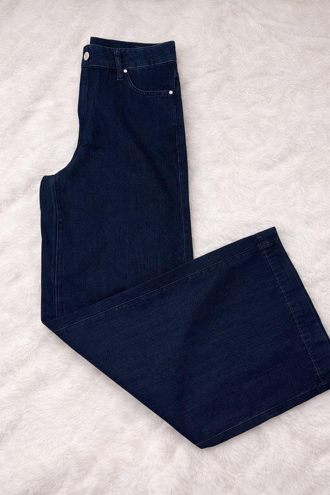 Lacivert Geniş Paça Kadın Denim Pantolon - Görsel 2