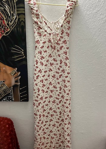 Beyaz Çiçek Desenli Bohem Uzun Elbise - Görsel 2