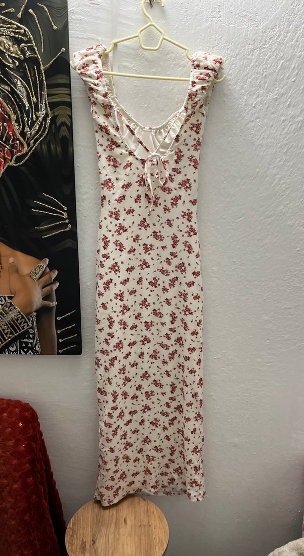 Beyaz Çiçek Desenli Bohem Uzun Elbise - Görsel 2