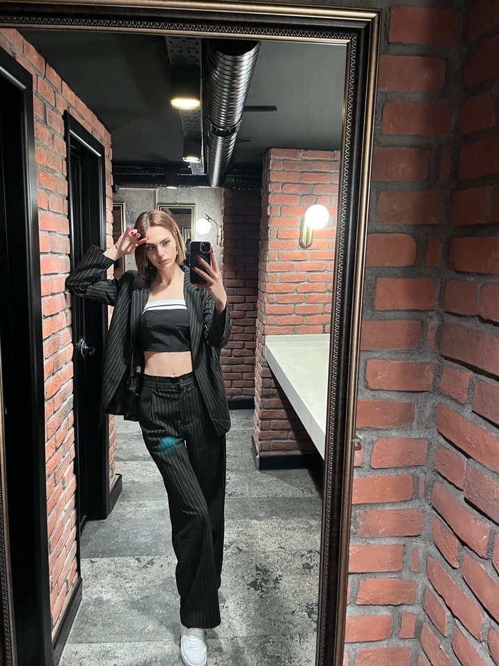 Çizgili Siyah Midi Blazer takım - Görsel 2