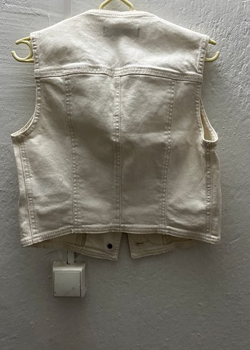 Düğmeli Beyaz Keten Kadın Yelek - Görsel 2