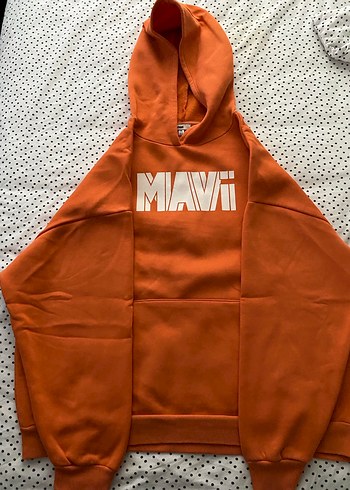 Mavi Baskılı Kahverengi Kapüşonlu Sweatshirt