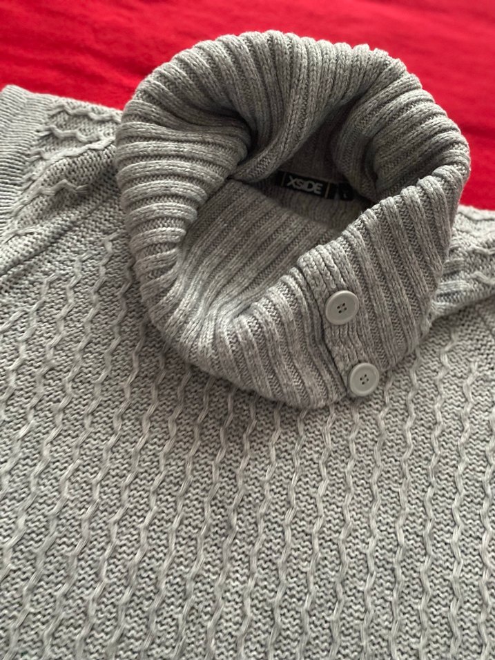 Gri Bohem Midi Triko Elbise - Görsel 3