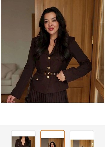 Kemerli Kahverengi Deri Kadın Blazer - Görsel 3