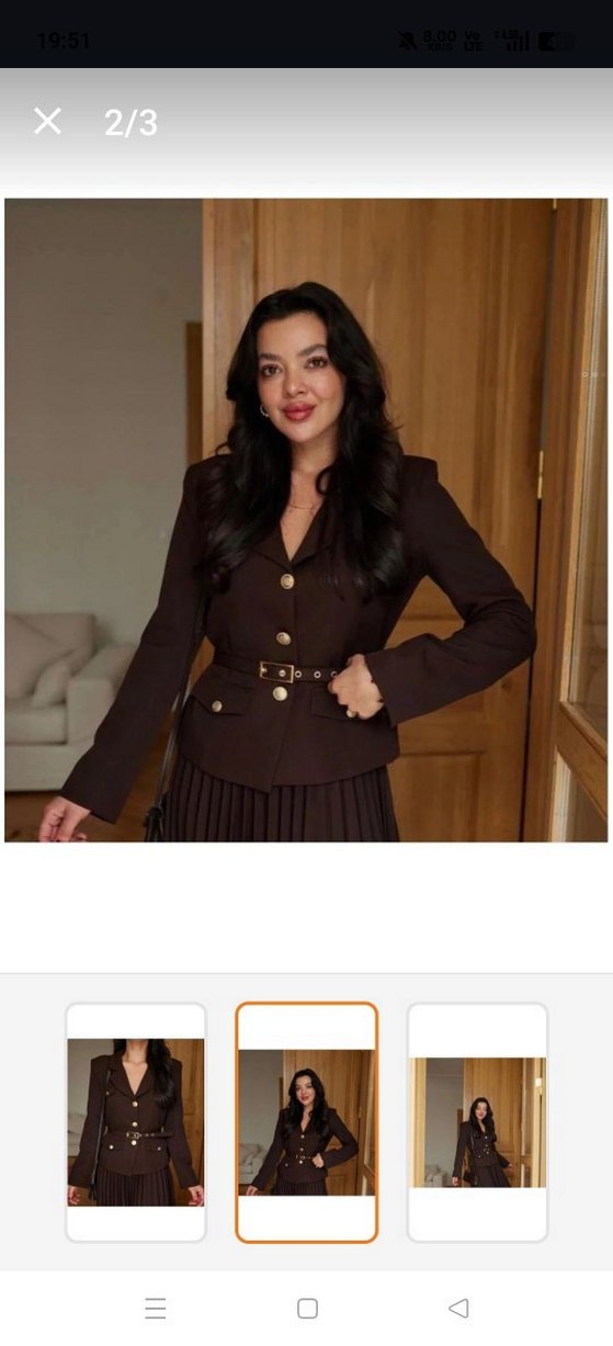 Kemerli Kahverengi Deri Kadın Blazer - Görsel 3