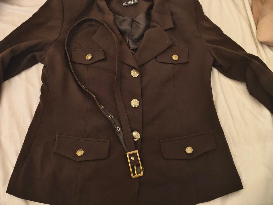 Kemerli Kahverengi Deri Kadın Blazer - Görsel 4