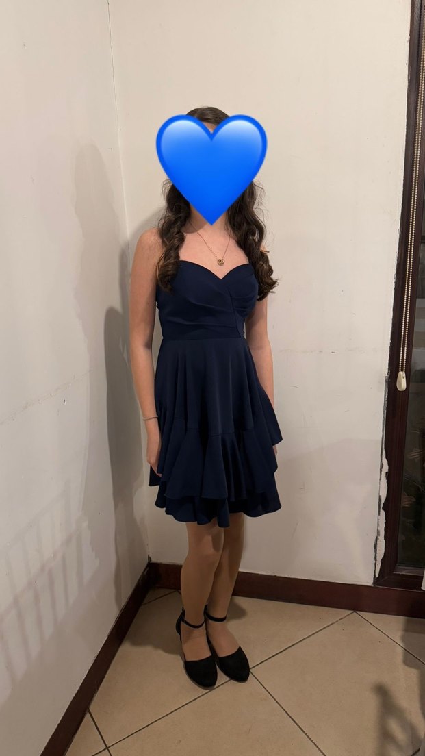 Kadın Lacivert Straplez Midi Mezuniyet Elbisesi - Görsel 2