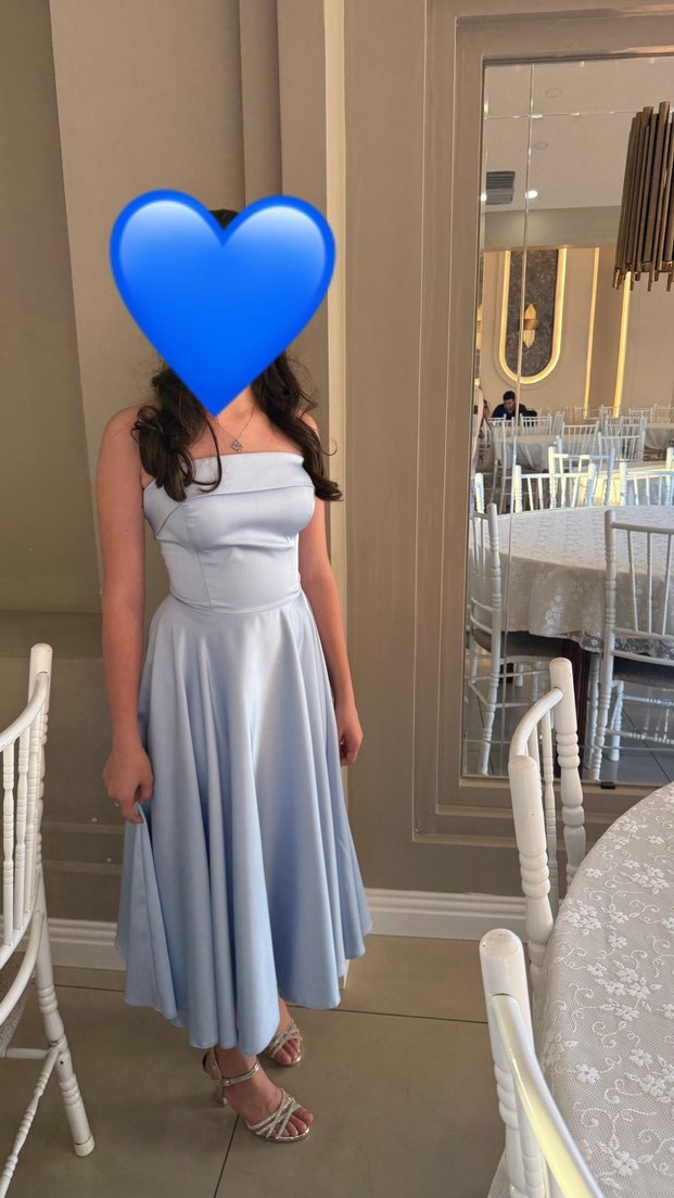 Mavi Straplez Midi Abiye Elbise - Görsel 3