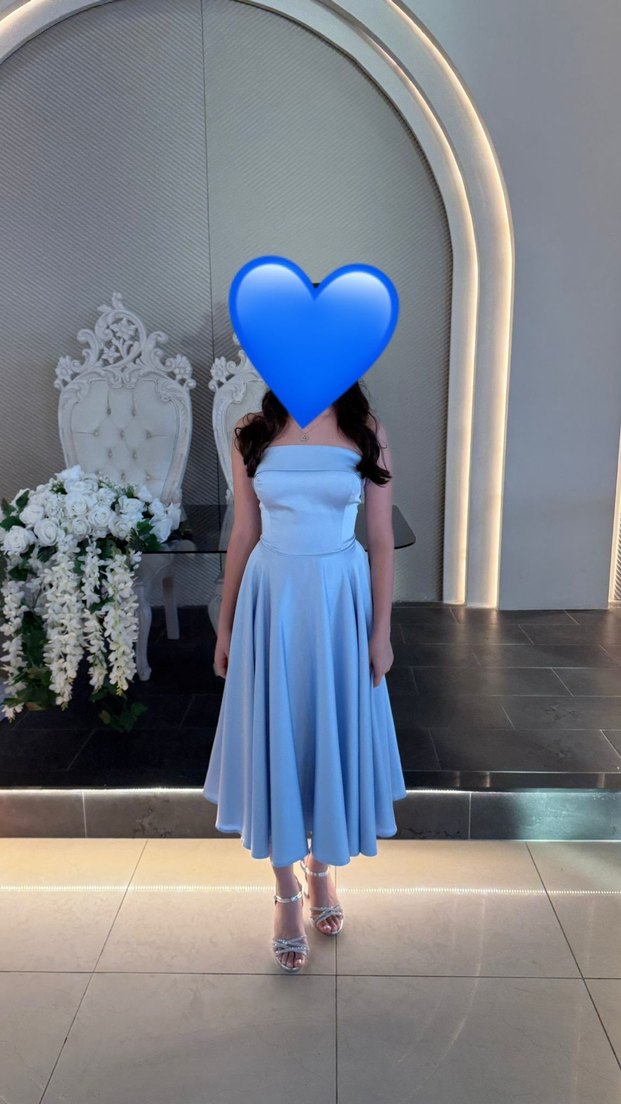 Mavi Straplez Midi Abiye Elbise - Görsel 2