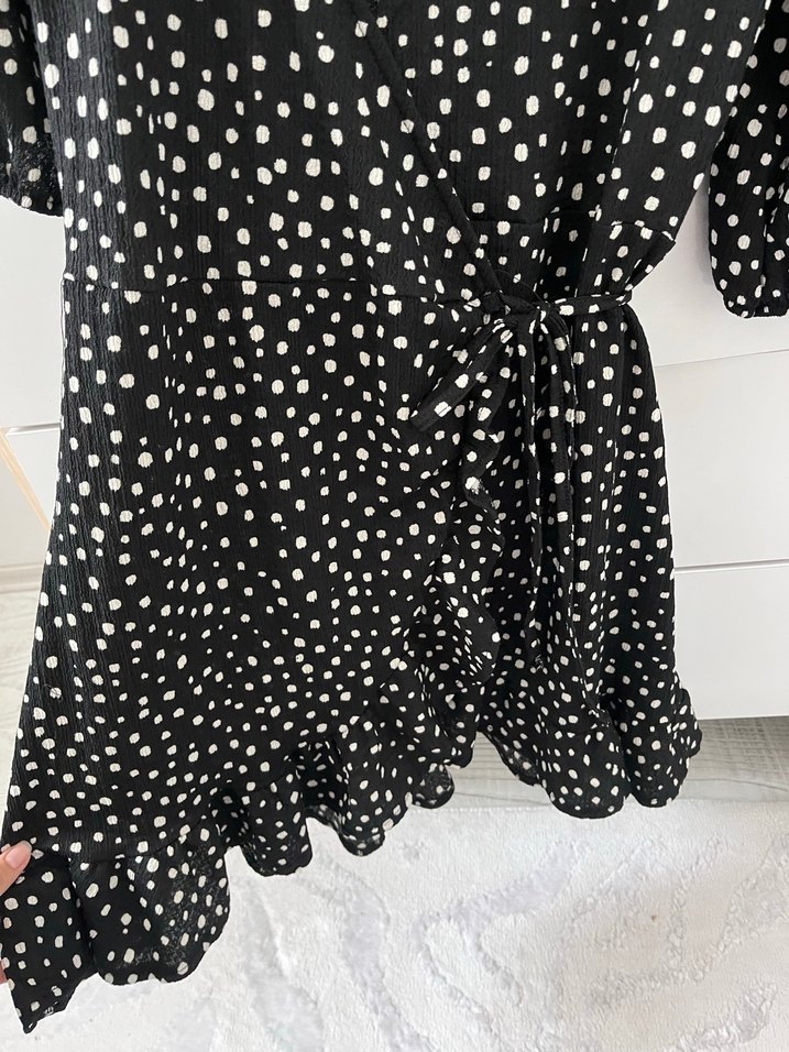 Siyah Beyaz Puantiyeli Mini Elbise - Görsel 2