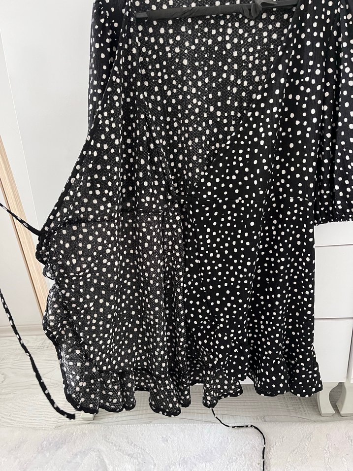 Siyah Beyaz Puantiyeli Mini Elbise - Görsel 4