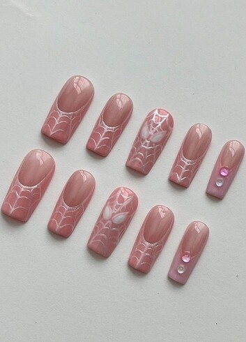 Coquette pink spiderman nails