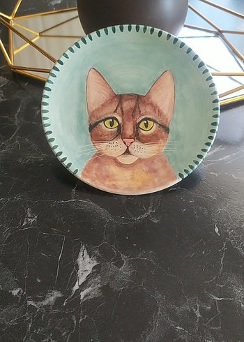 Kahverengi Kedi Desenli Tabak - Görsel 2