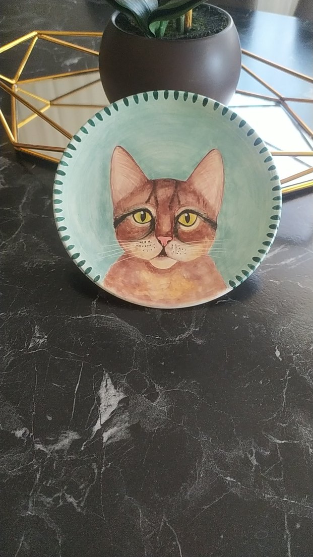 Kahverengi Kedi Desenli Tabak - Görsel 2