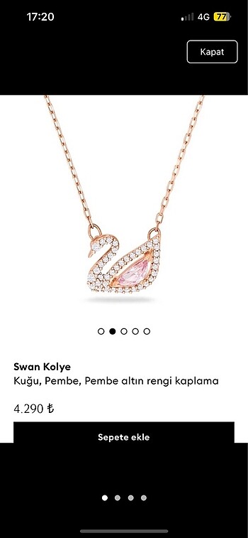 Swarovski kuğu kolye pembe