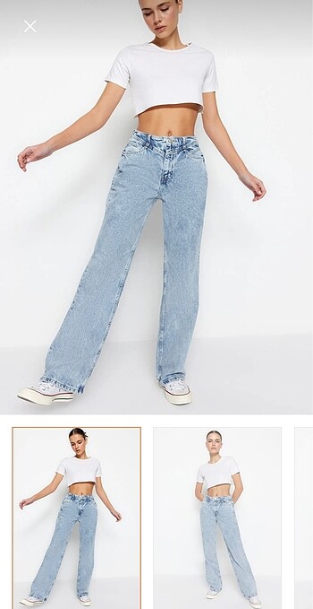 34 Beden mavi Renk Trendyolmilla Wide Leg Jean