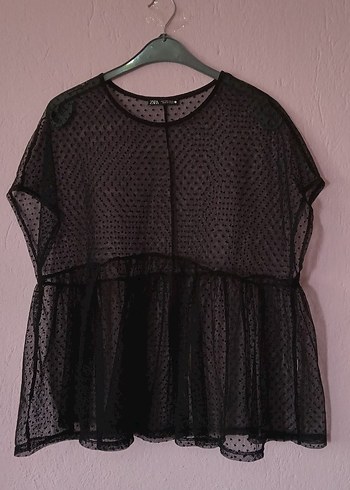 Zara Siyah Transparan Bluz