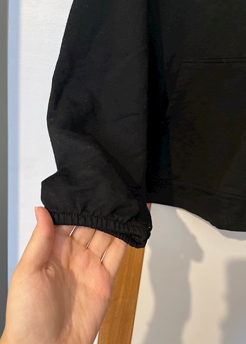m Beden Siyah V Yaka Salaş Kadın Sweatshirt
