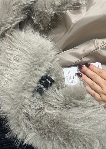 Gri Midi Boy Kadın Suni Kürk Palto - Görsel 3
