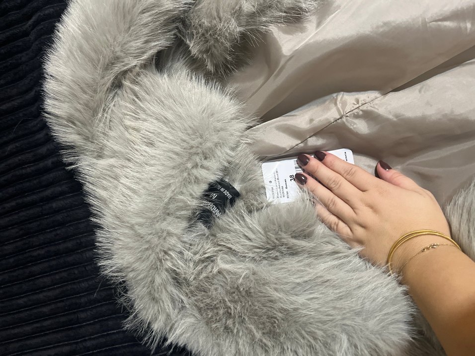 Gri Midi Boy Kadın Suni Kürk Palto - Görsel 3