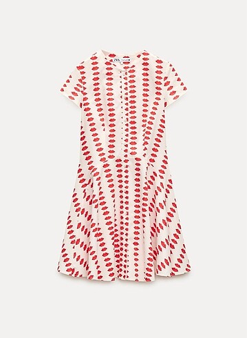 Zara Dudak Baskılı Kırmızı Elbise