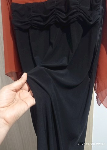 Uzun Kollu Kiremit tengi Drapeli Uzun Elbise - Görsel 4