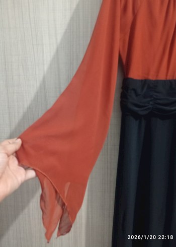 Uzun Kollu Kiremit tengi Drapeli Uzun Elbise - Görsel 3