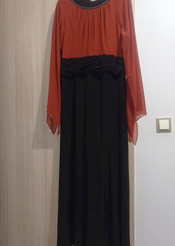 Uzun Kollu Kiremit tengi Drapeli Uzun Elbise - Görsel 5