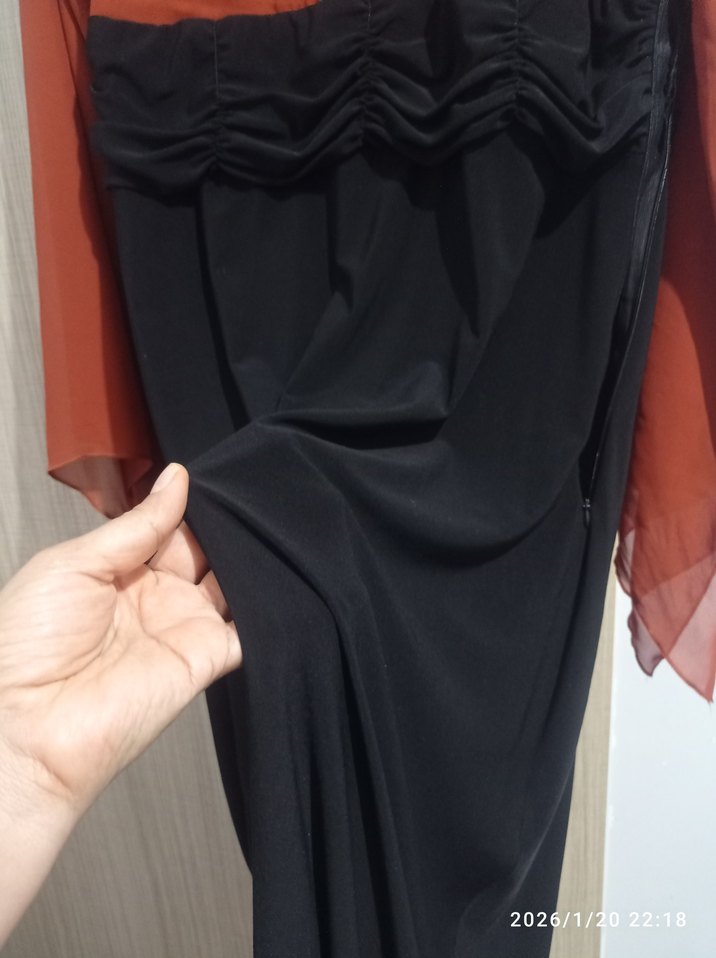 Uzun Kollu Kiremit tengi Drapeli Uzun Elbise - Görsel 4