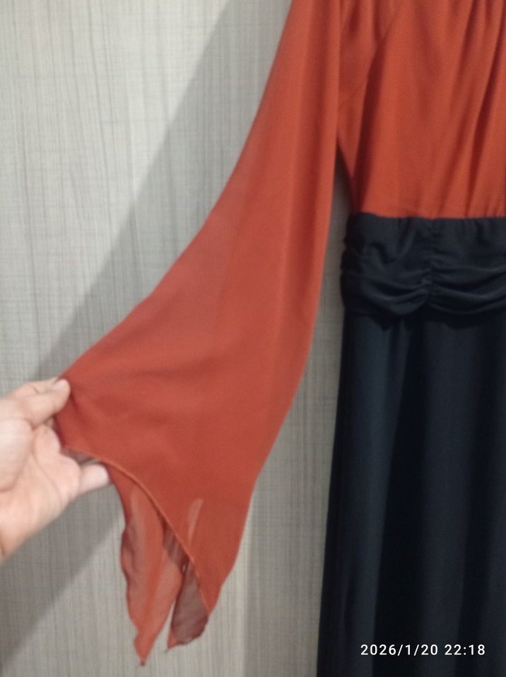 Uzun Kollu Kiremit tengi Drapeli Uzun Elbise - Görsel 3